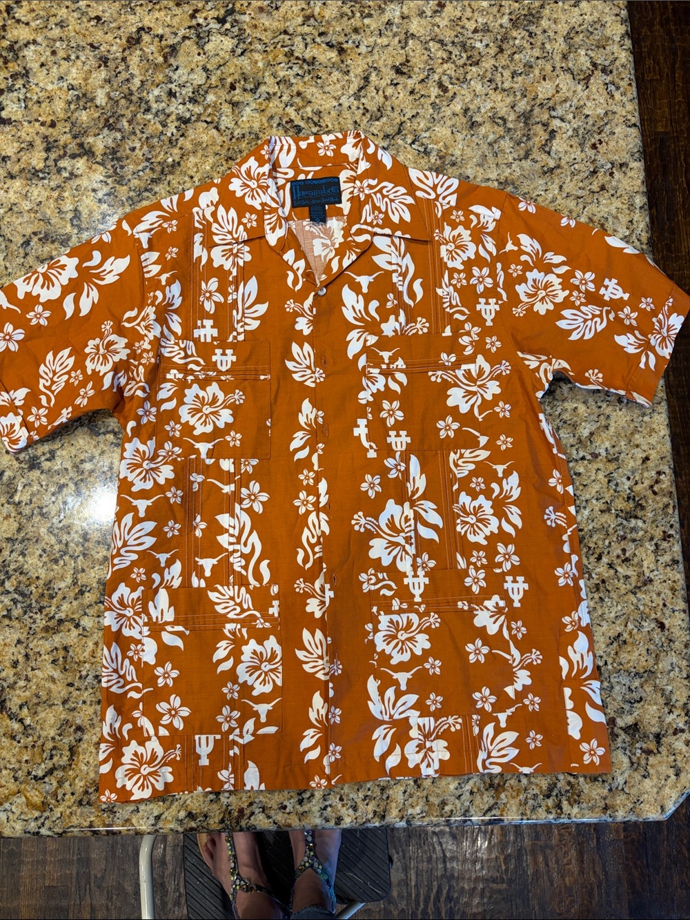 NWOT Hawaiiabera Men's Orange Floral Casual Button-Down UT Longhorns Shirt